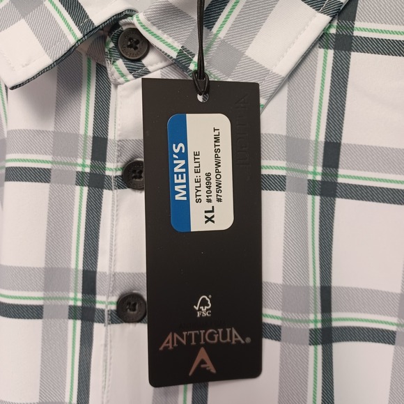 Antigua Elite Men's Size XL Plaid Short Sleeve Golf Polo Shirt NWT - Picture 2 of 5